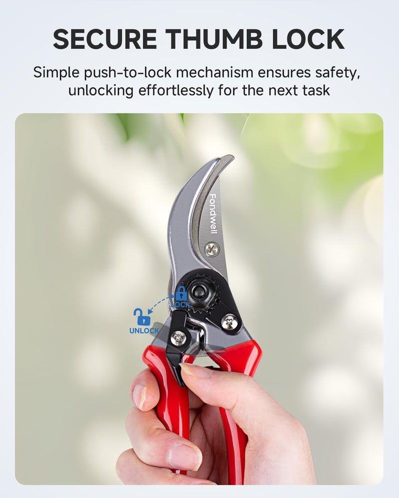 Fondwell 8.5" Bypass Pruning Shears for Gardening: Heavy Duty Garden Clippers Hand Pruners of High Cutting Efficiency - Image 5